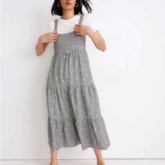 Madewell Dresses & Skirts - Madewell Gray Floral Tiered Midi Dress